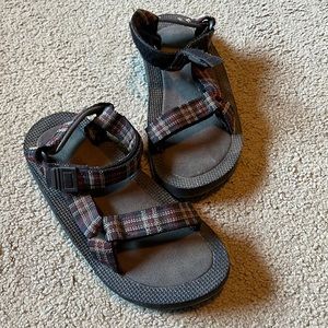Blue and Red plaid Teva sandals